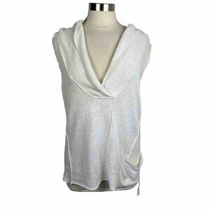 Eileen Fisher Fine Gauge Linen Vest M Womens White Knit Sleeveless V Neck